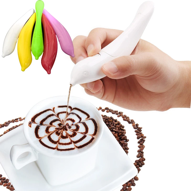 

D2 2Pcs Creative Electrical Latte Art Pen for Coffee Cake Spice Pen Cake Decoration Coffee Carving Pen Baking DIY Pastry Tools