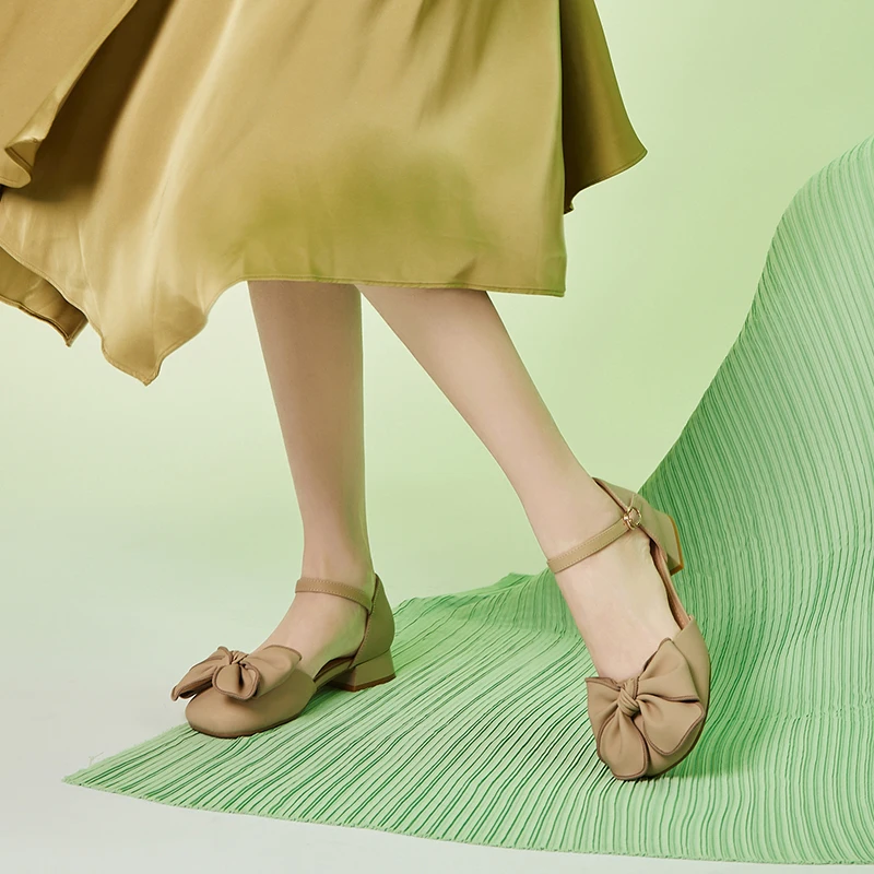 Autuspin Sweet Butterfly Knot Women Pumps Spring Summer Square Toe Mary Janes Shoes Females Low Heels Daily Leisure Pump Woman