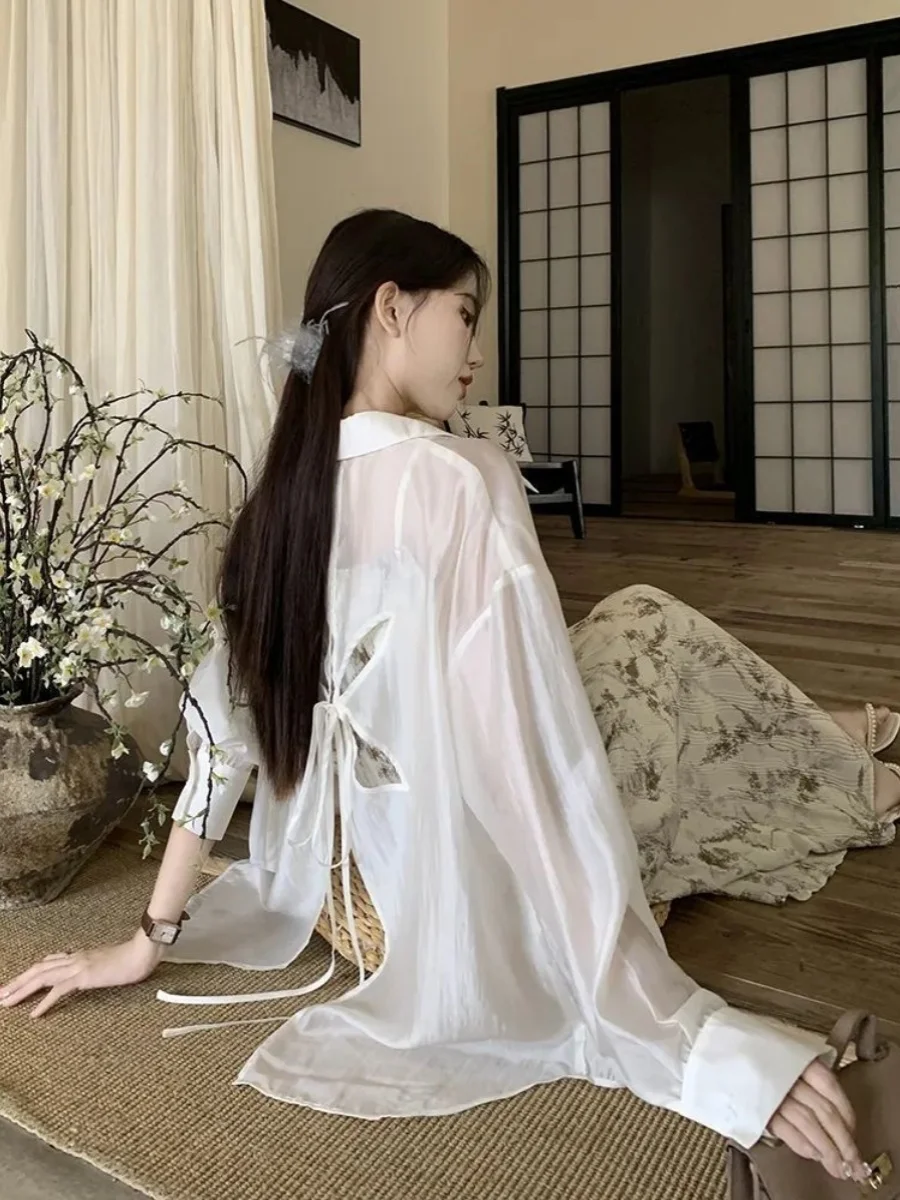 Женская шифоновая блузка с бантом белая Элегантная Модная Тонкая Блузка от