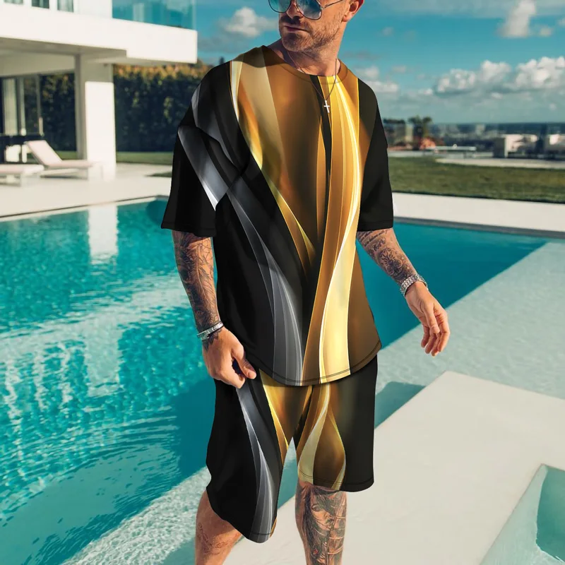 New 3D Men's T-shirt Set Sportswear Men Oversized Clothing T-shirts Shorts Suits Men's T-shirt Suit Summer Beach Tees Tracksuit