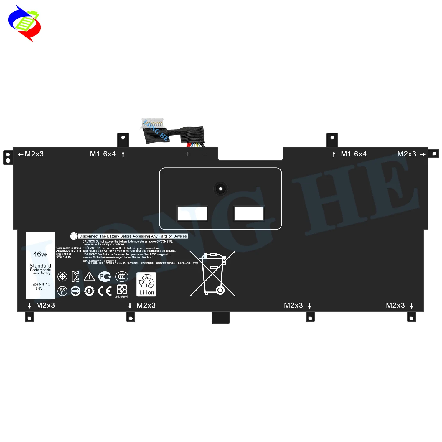 Фото Аккумулятор для ноутбука NNF1C 46Wh 7.6V для Dell XPS 13 9365 2-в-1 D1605TS D1805TS, замена батареи 0NNF1C №2