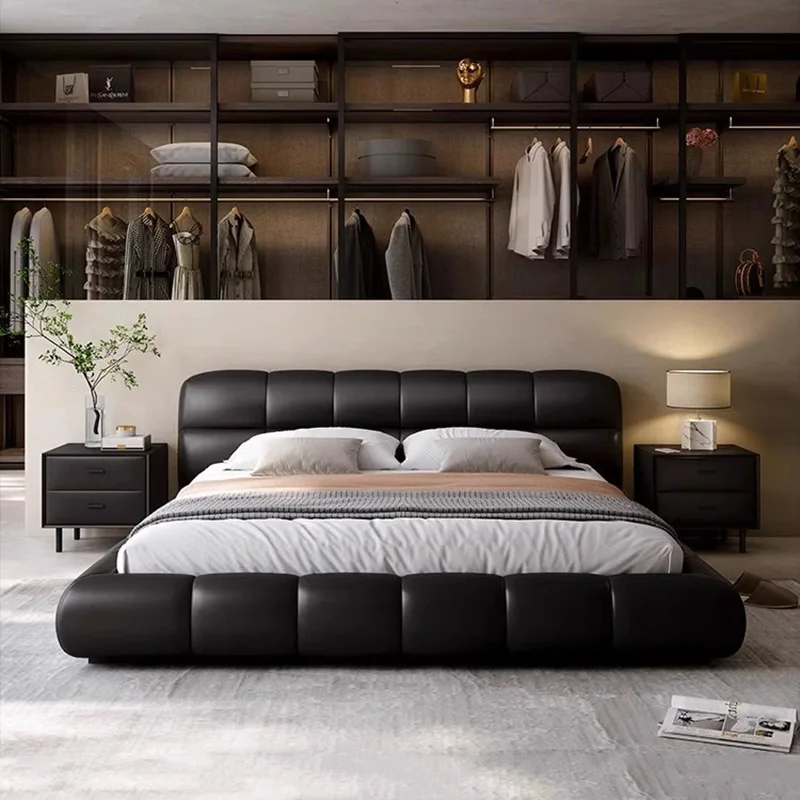 

Черная Минималистичная двуспальная кровать, Современная эстетичная роскошная деревянная кровать для спальни, спальная кровать большого размера, домашняя мебель