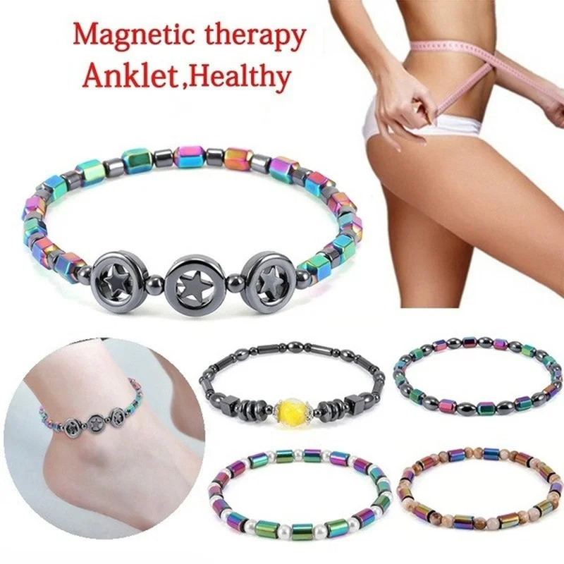 

2022 Trendy Weight Loss Magnetic Hematite Round Beads Stretch Anklet Anti-Fatigue Health Care Energy Slimming Anklet Jewelry