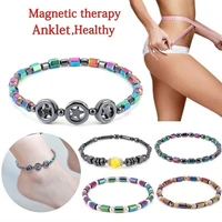 2022 trendy weight loss magnetic hematite round beads stretch anklet anti fatigue health care energy slimming anklet jewelry