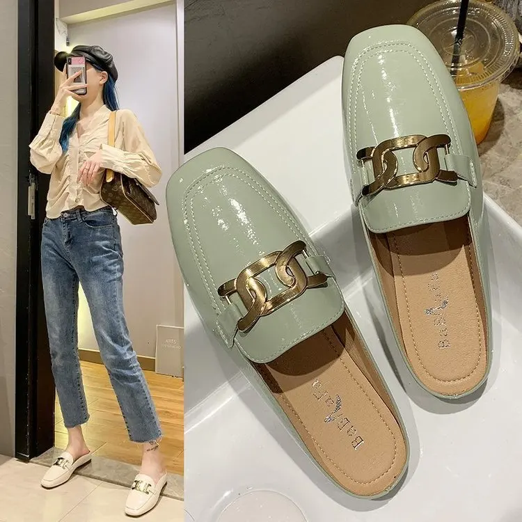 

Flat Shoes Female Ladies' Slippers Low Slipers Women Cover Toe Loafers Luxury Slides 2023 Designer Rome Rubber Fabric Hoof