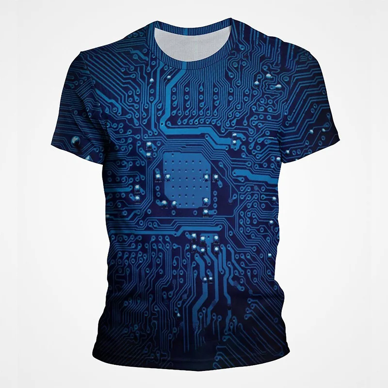 

Electronic Chip Hip Hop Summer Men Cool T shirts Motherboard CPU Processor Line Circuit Board Print Short Sleeved Harajuku Top