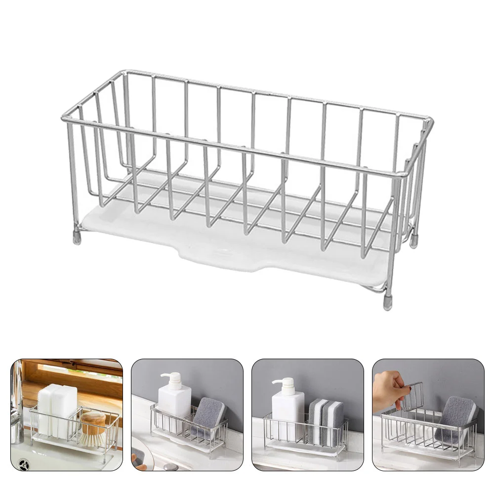 

Holder Sink Sponge Dish Brush Rack Kitchen Soapbasket Organizer Tray Drainer Drying Drain Hanger Dispenser Metal Steel Stainless