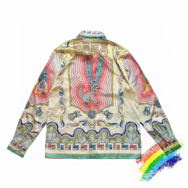 

Шелковая рубашка с принтом кролика Касабланки для мужчин и женщин, повседневные Гавайские пляжные рубашки