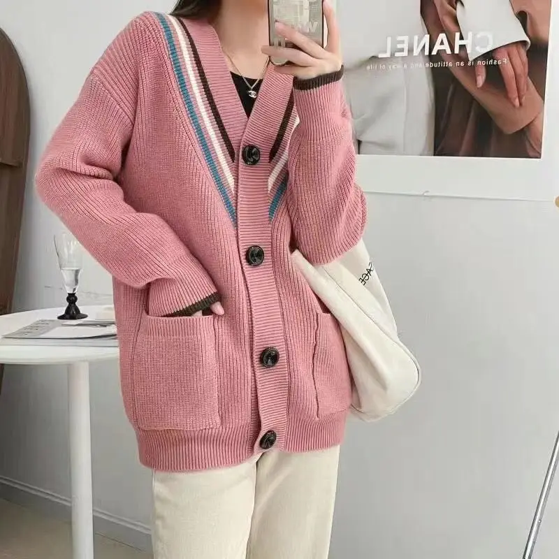 

Autumn New Loose Cardigan Literature and Art Slant Buckle Long Sleeve Knitted Cardigan Women Casual Slim Sweater Cardigan Female