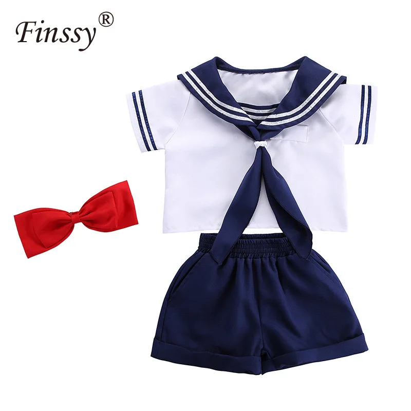 Юбка моряка для детей, красивая рубашка с коротким рукавом для девочек, летняя школьная форма, шорты для мальчиков.