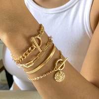 gd punk curb cuban chain bracelets set for women gifts boho thick gold color charm bracelets bangles fashion jewelry