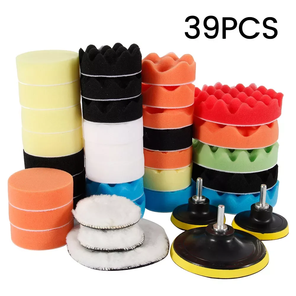 

39pcs/set Polishing Clean Sponge Pad Kit Foam Pad Buffer Buffing Kit Polishing Machine Drill Wax Pads for Car Removes Scratches