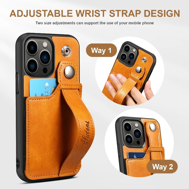 

Card Wallet Leather Phone Case For iPhone 14 13 12 Mini 11 Pro Max XR X XS Max 8 7 Plus Shockproof Wrist Strap Phone Back Cover