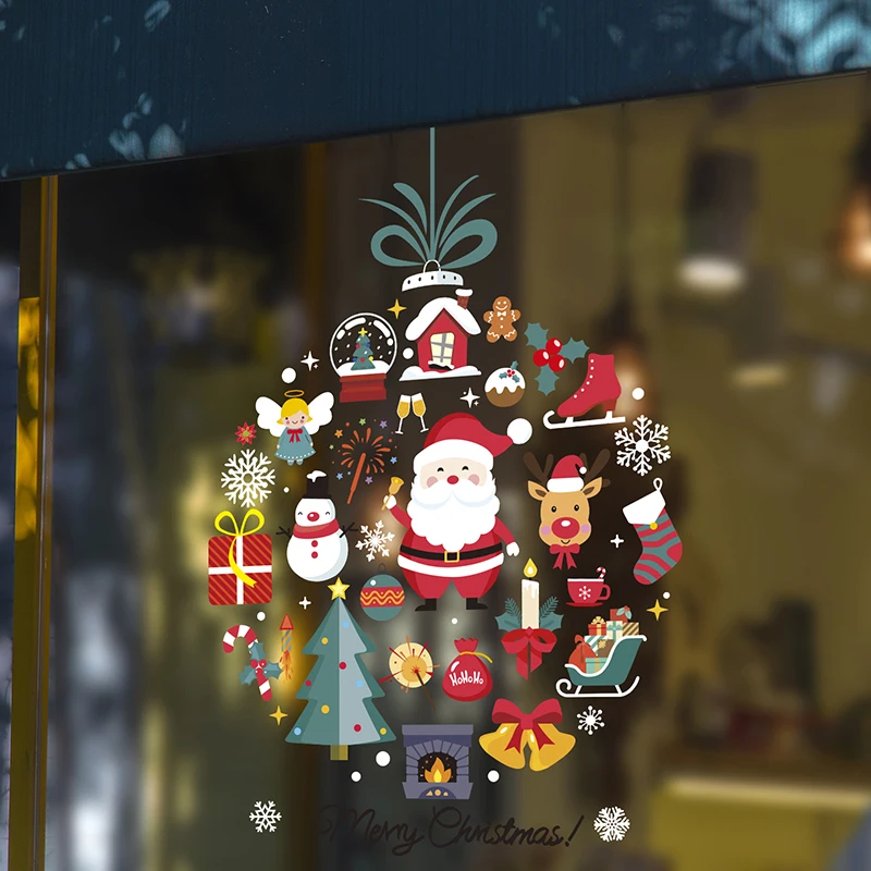 

[SHIJUEHEZI] Father Christmas Window Stickers Vinyl DIY New Year Festival Wall Decals for Living Room Shop Glass Home Decoration