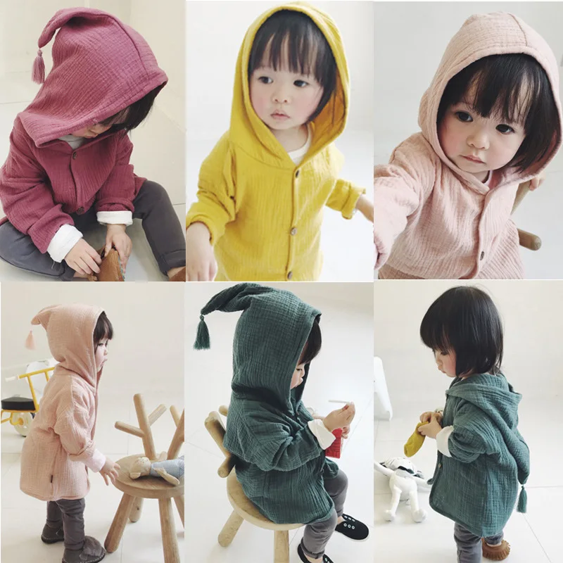 Solid Color Baby Boy Jacket Cotton Linen Kids Boys Clothes Long Sleeve Hooded Top Spring Autumn Children Girls Clothing | Детская одежда