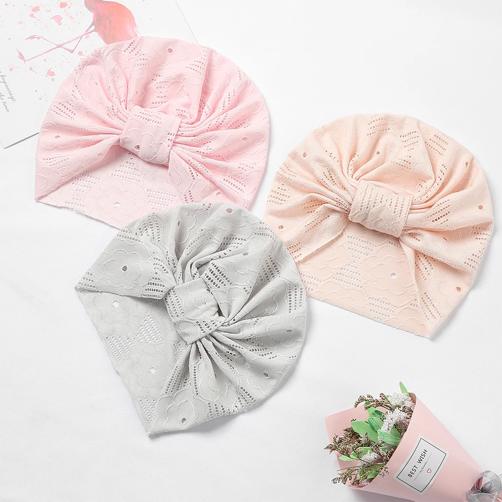 

15pc/lot Baby Soft Lace Knotbow Hat Boys Girls Turban Solid Color Newborn Infant Cap Beanies Toddler Headwraps Infant Headwear