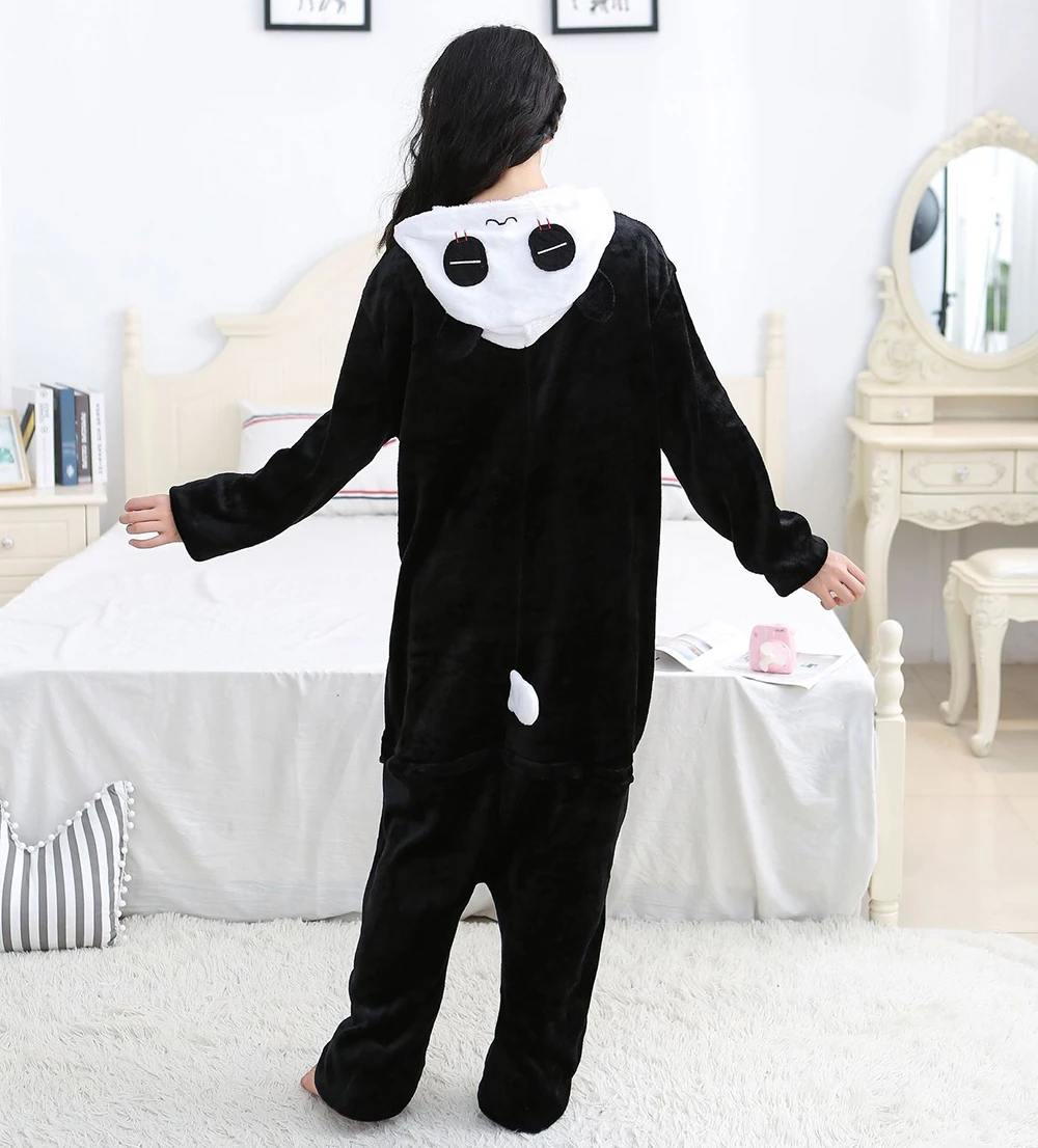 Winter Warm Adults Panda Animal Pajamas Sets With A Short Tail Cute Length To The Floor Cartoon Sleepwear Cosplay Clothes