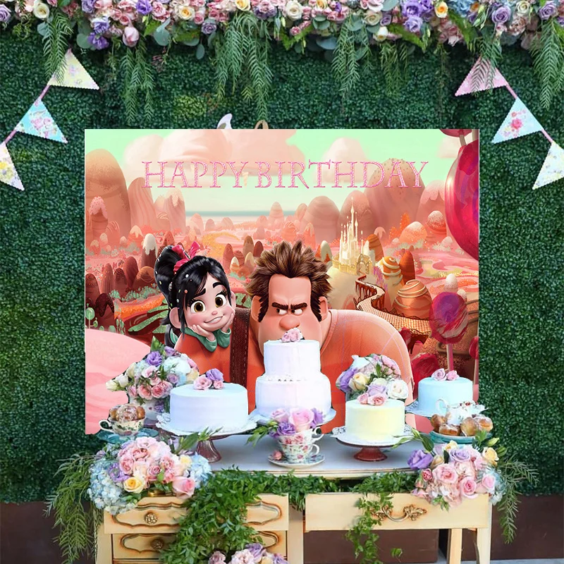 

Disney Princess Vanellope von Schweetz Backdrop Wreck-It Ralph Baby Happy Birthday Cartoon Candy Town Party Backgrounds Banner