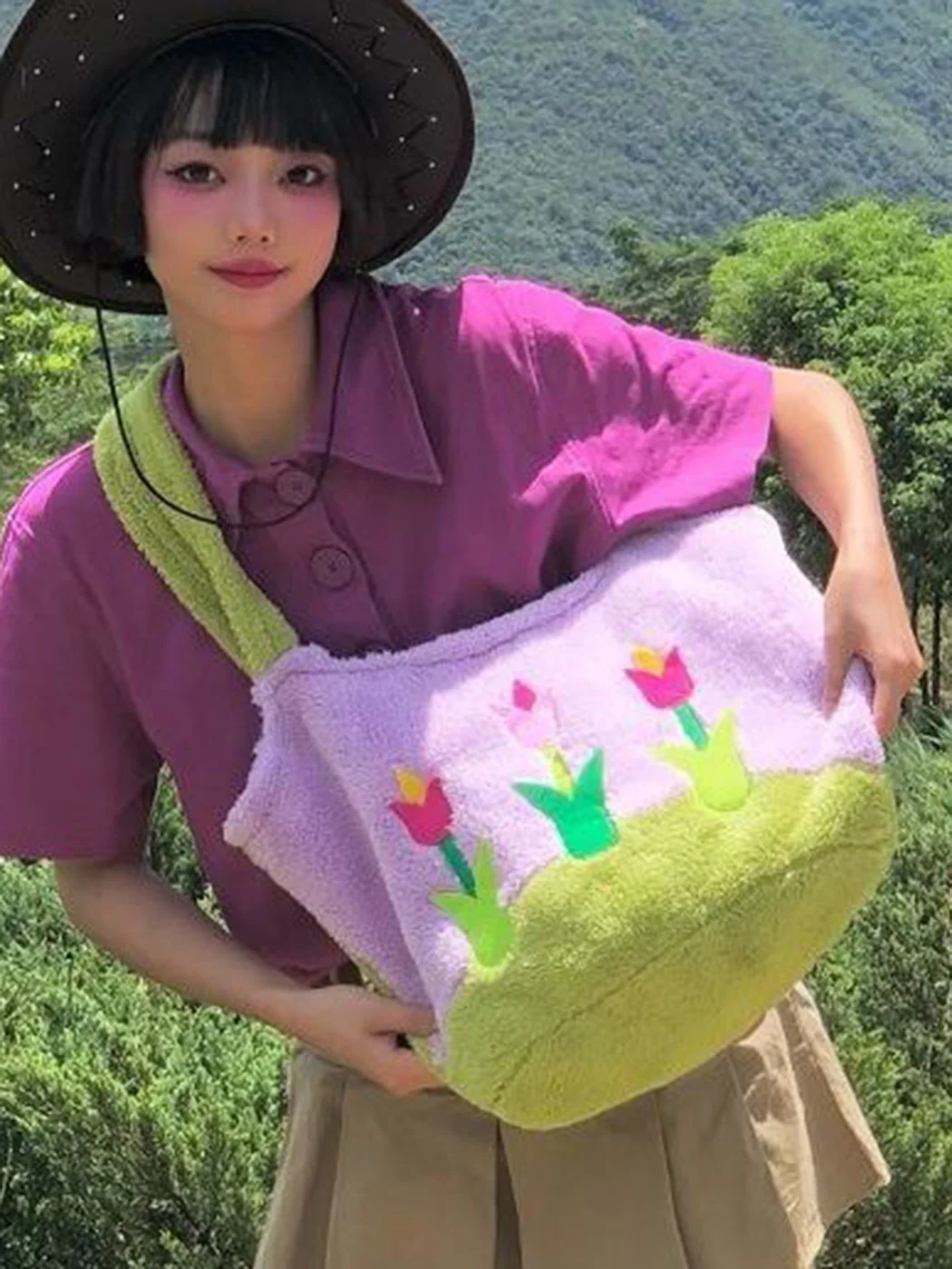 

JIAERDI Цветочная плюшевая Y2k сумка женская новая летняя винтажная меховая мягкая шикарная Повседневная мини-сумка-тоут женские милые сумки на плечо в стиле Харадзюку