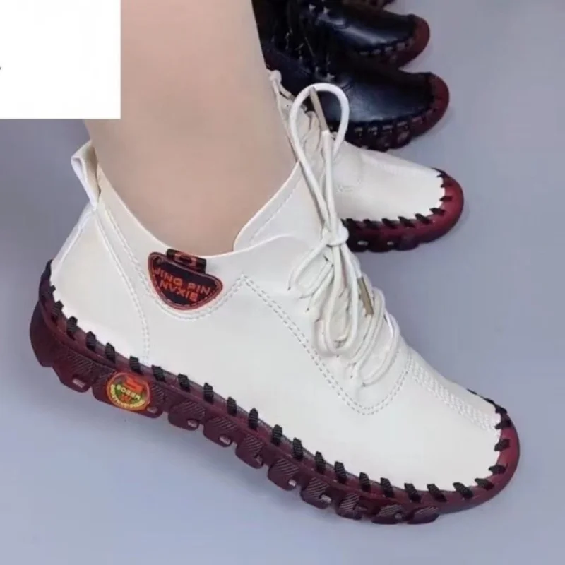 

2023 Sneakers Women Shoes Platform Loafers Lace Up Leather Flat Slip-On New Spring Casual Mom Shoe Mujer Zapatos Chaussure Femme