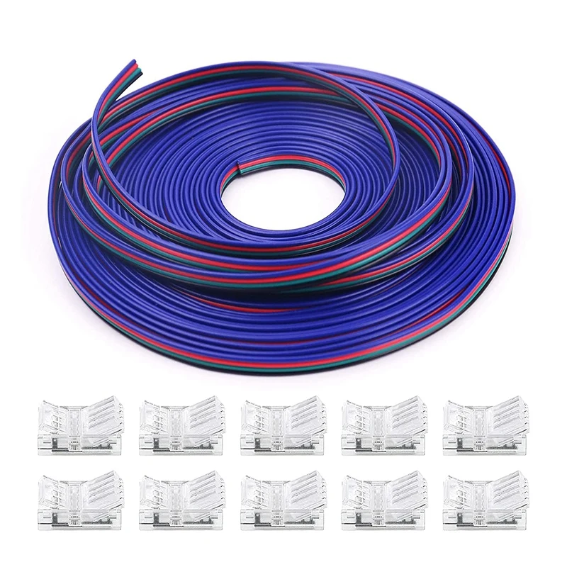 

1Set 16.4Ft RGB LED Wire 4Pin RGB Wire With LED Strip Connector 22 Gauge 4 Colors RGB Plastic For RGB LED Strips 3528 5050