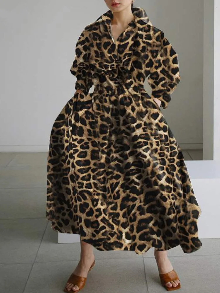 UCXQ модное платье с леопардовым принтом в европейском стиле свободные