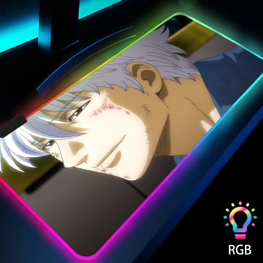 

Gintama Anime Boy Mouse Pad RGB Computer Accessories Gaming Mousepad LED Backlit Keyboard Mat 900x400 Gamer Table for protector
