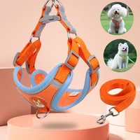 summer dog harness with leash set reflective dog rope cute pet harness for small dog walking running dogs collars accessories
