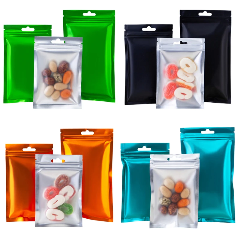 

Frosted Translucent Ziplock Bag Colours Dried Fruit Shop Hanging Holes Self Sealing Plastic Storage Food Foil Packaging Bags
