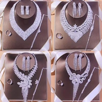 more styles luxury rhinestone zircon big 4pcs flower wedding jewelry set for women exquisite crystal bridal earring necklace set