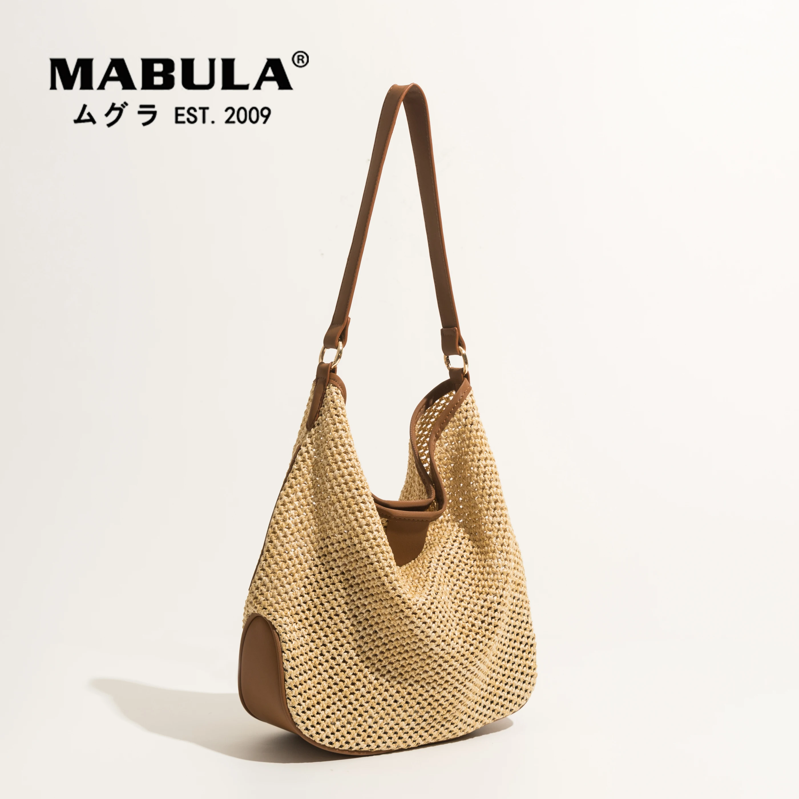 

MABULA Vintage Straw Woven Women Beach Tote Handbag 2022 Brand Large Capacity Hobo Shoulder Purse with Clutch Bag 2 Pcs Set