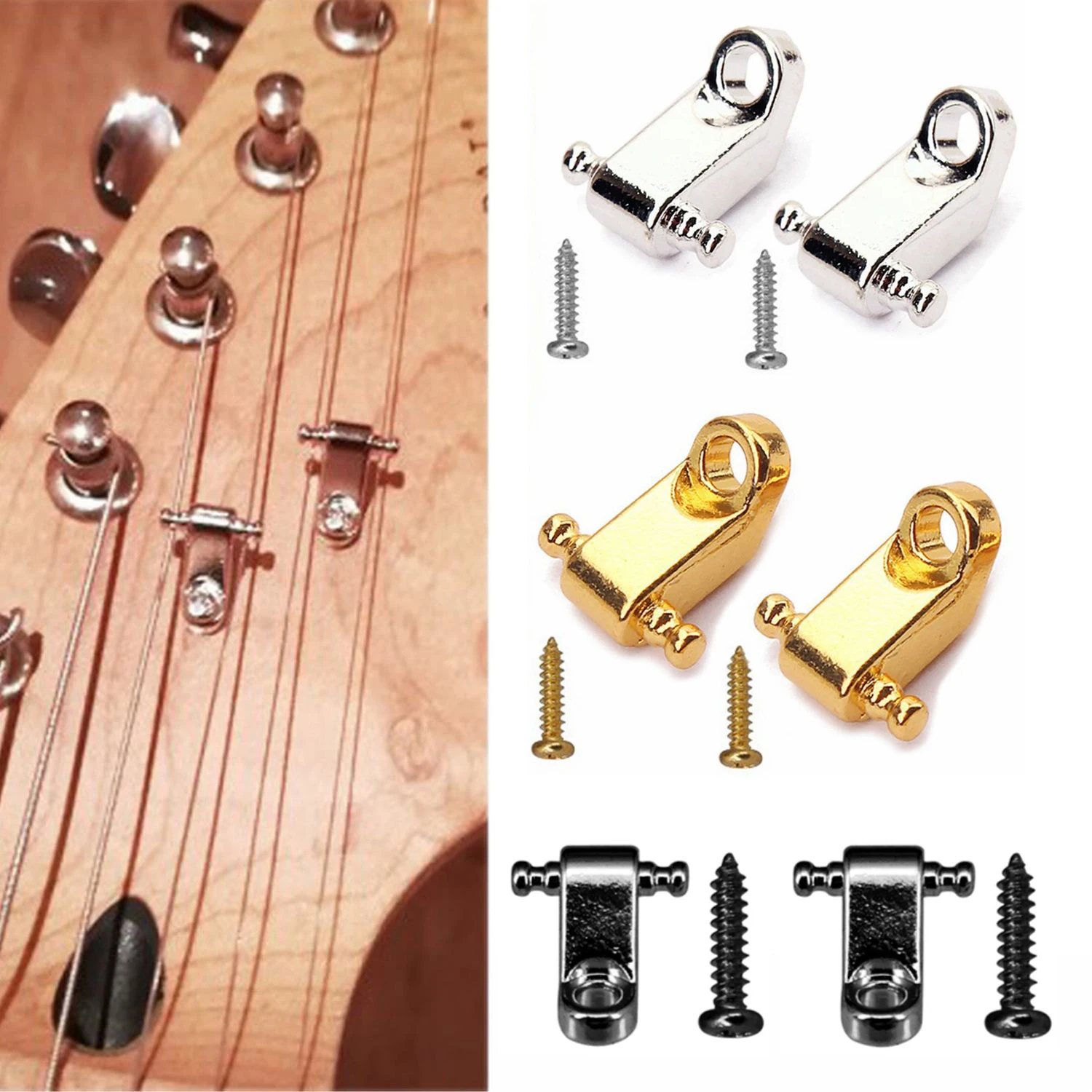 

2pcs Guitar Roller String Trees Retainer With Screws For Electric Guitars Parts Silvery/Black/Gold Music Instrument Guitar Parts