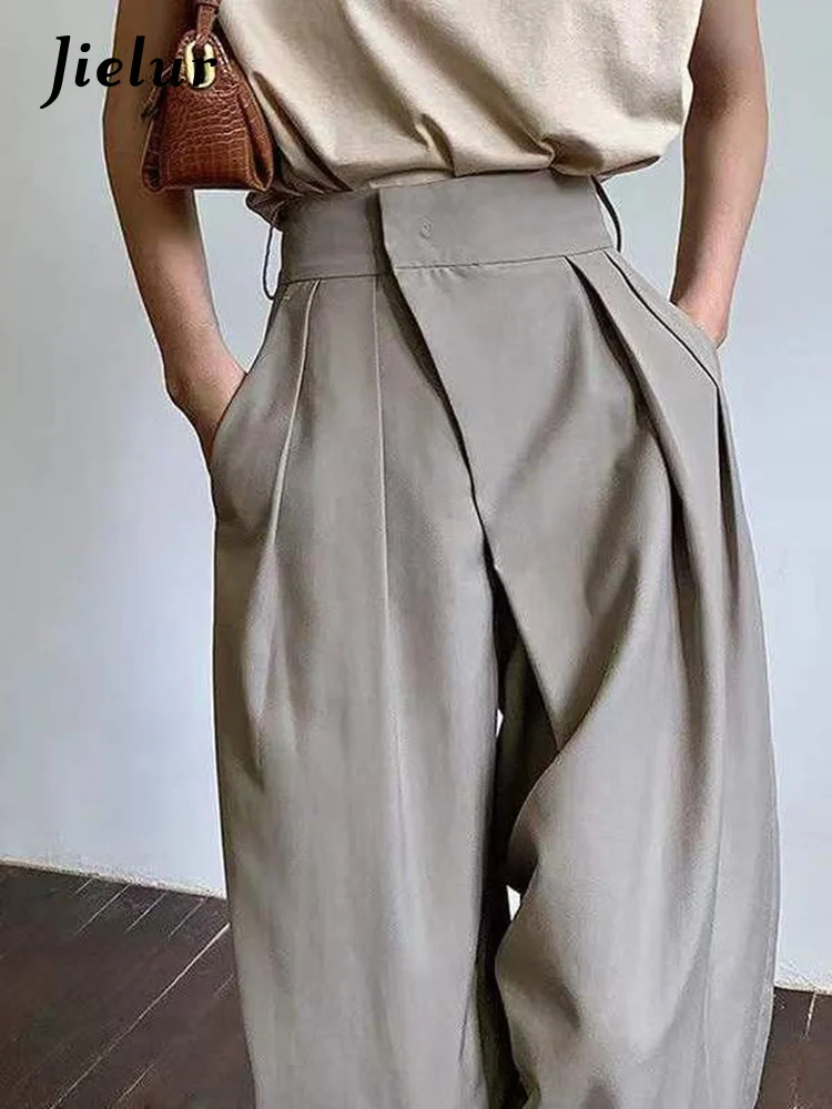 

Брюки Jielur женские хаки с широкими штанинами, повседневные мешковатые классические винтажные офисные элегантные штаны с завышенной талией для работы