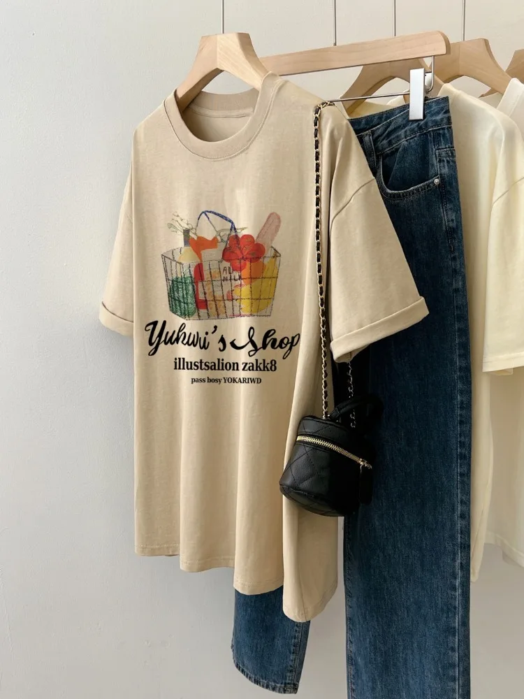 Футболка женская оверсайз с графическим принтом 2024 хлопок 100%