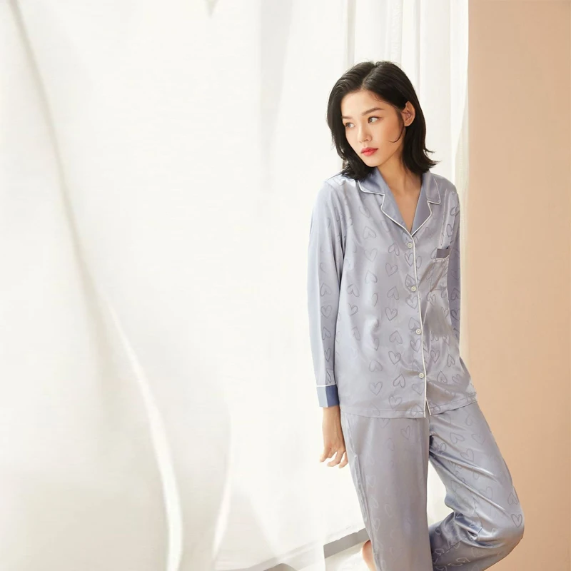 Victorian Style Pajamas Women's Ice Silk Ins Spring And Autumn Thin Long-sleeved Trousers Love Two-piece Household Clothes
