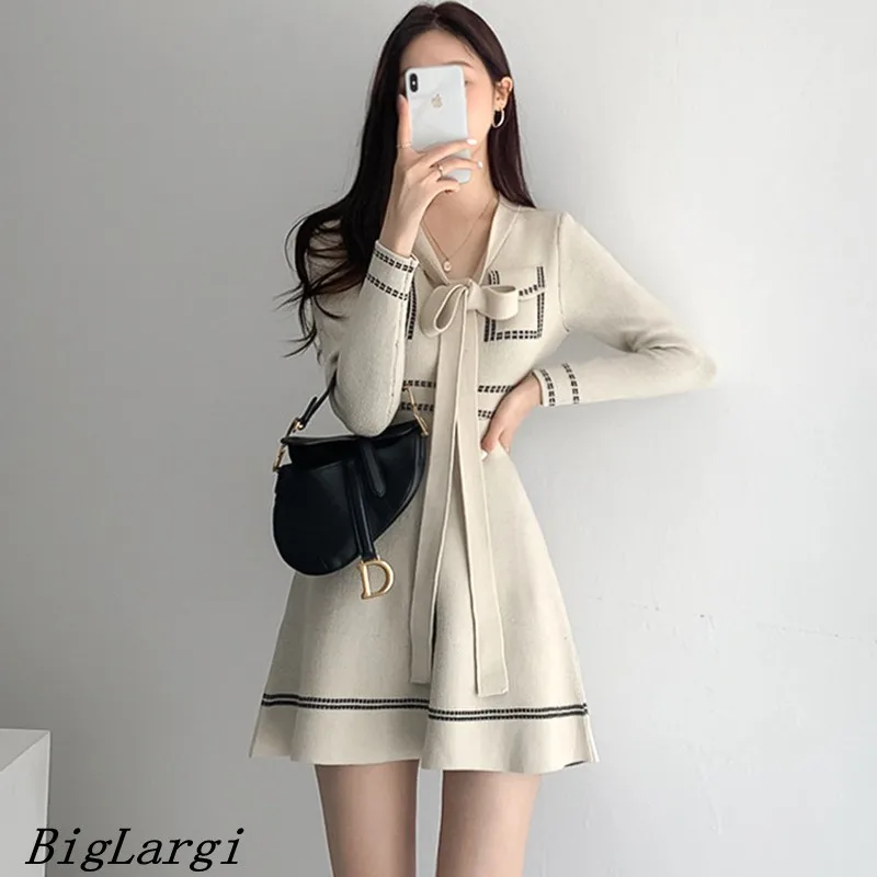 

Knitted V-neck Casual Sexy Dress Women Korean Elegant Bodycon Cotton Ladies Dresses 2023 Vestidos