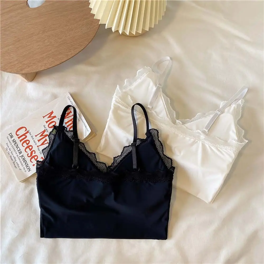 

Lace Lingerie Brassiere Ice Silk Inside Clothes Solid Color Sexy Tanks Tube Top Bra Bralette Crop Top Women Camisoles