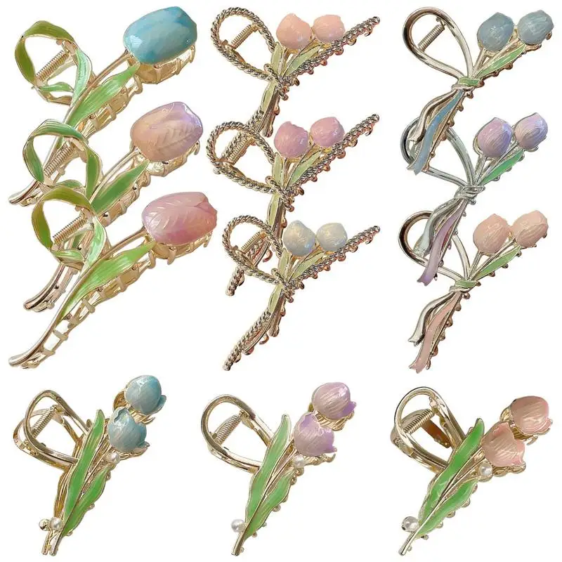 

3Pcs Flower Claw Clip Flower Hair Catch Hair Clips Tulip Shaped Claw Clips Thick Hair Flower Hair Clip Hair Styling Accessories