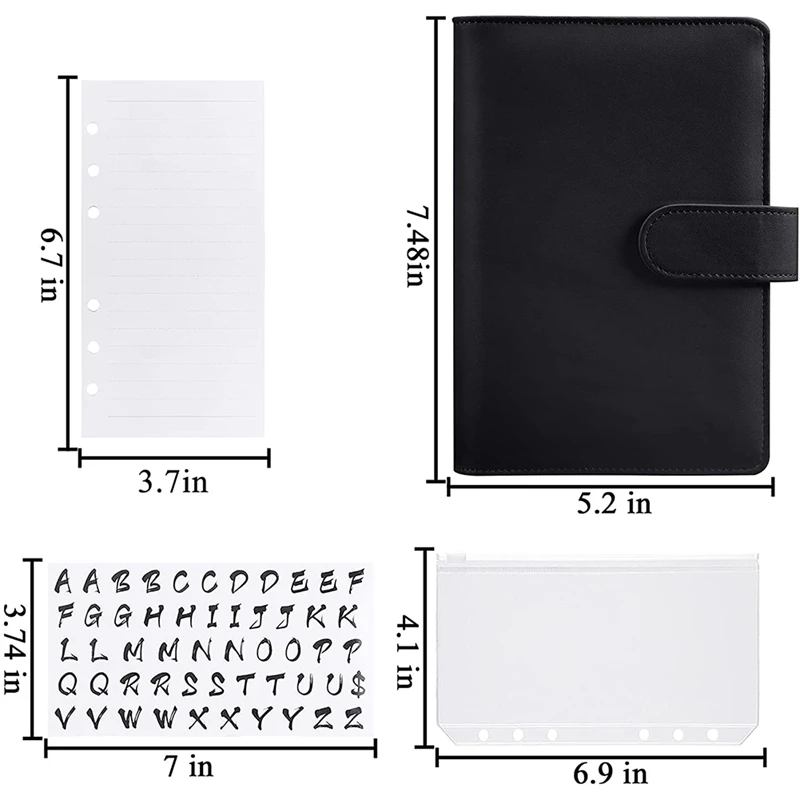 A6 Binder Cover 6-Ring Budget Planner With Pockets Refill Paper Letter Stickers For Money Saving Organizer