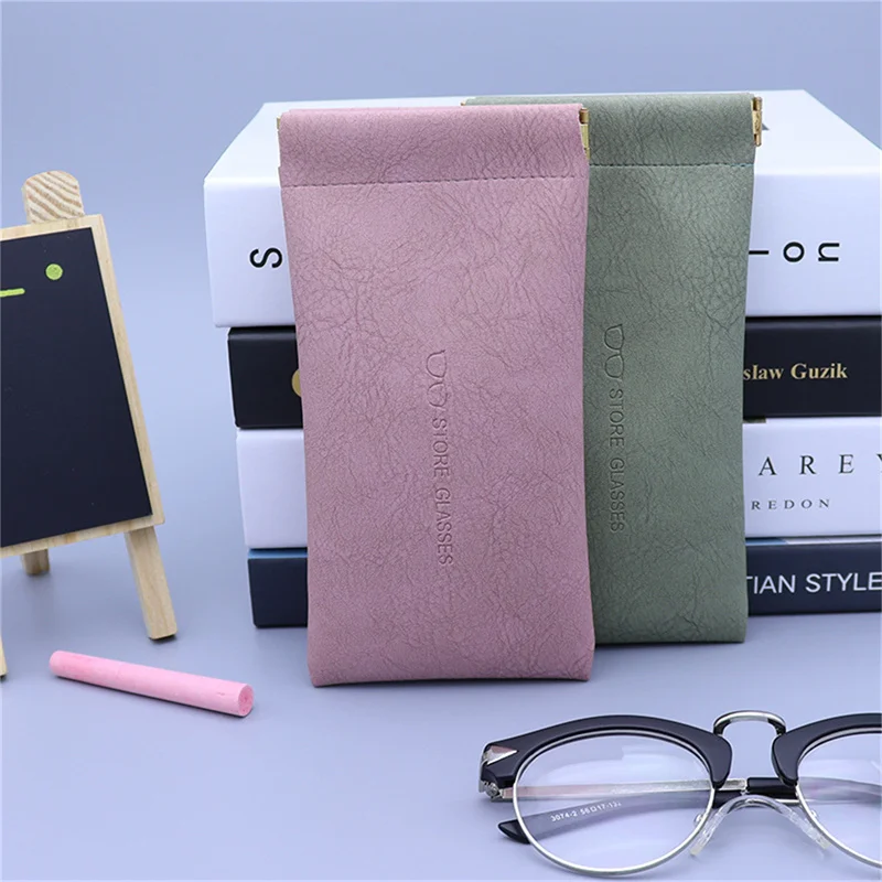 

Fashion Soft Leather Glasses Bag Case Waterproof Solid Simple Eyewear Storage Bags Accessories