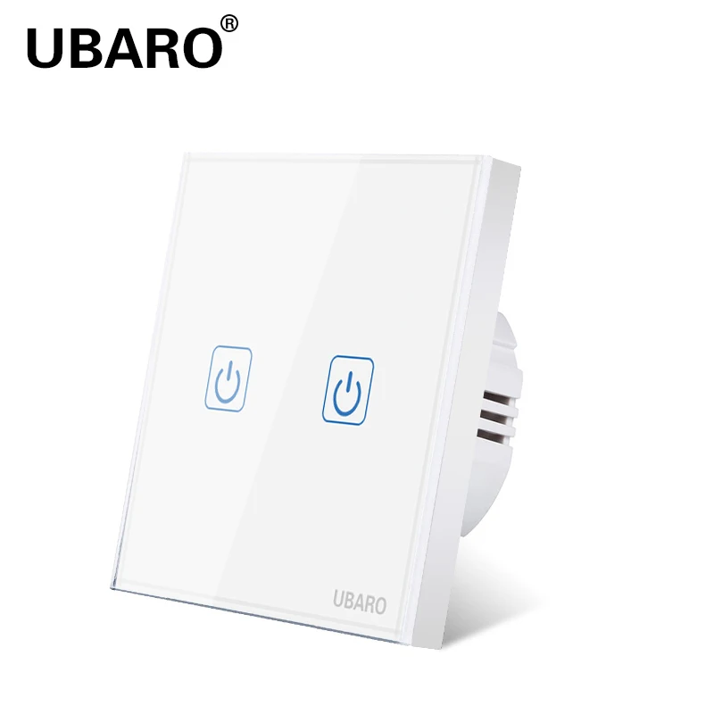 

Настенный сенсорный выключатель UBARO, стандарт ЕС/Великобритании, панель из закаленного стекла, электрический датчик включения/выключения, ручная кнопка, светодиодный индикатор Ac220V