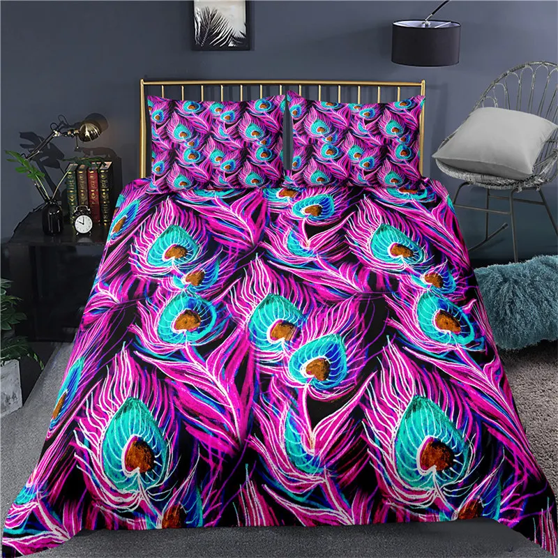 

Colorful Peacock Duvet Cover For Kids Girl Boys Double King Queen Size Soft Peacock Feathers Bedding Set Microfiber Quilt Cover