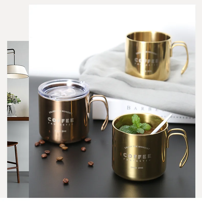 Metal Coffee Cup Mug Large Capacity with Lid Water Cup Office Home 304 Stainless Steel Cup