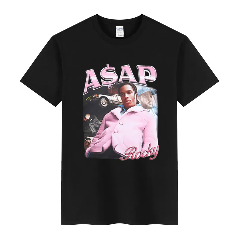 

Hot Sale ASAP Rocky Portrait Fashion Aesthetics T-shirts Hip Hop Cotton Short Sleeve Loose T-Shirt Casual Harajuku Tshirt Men