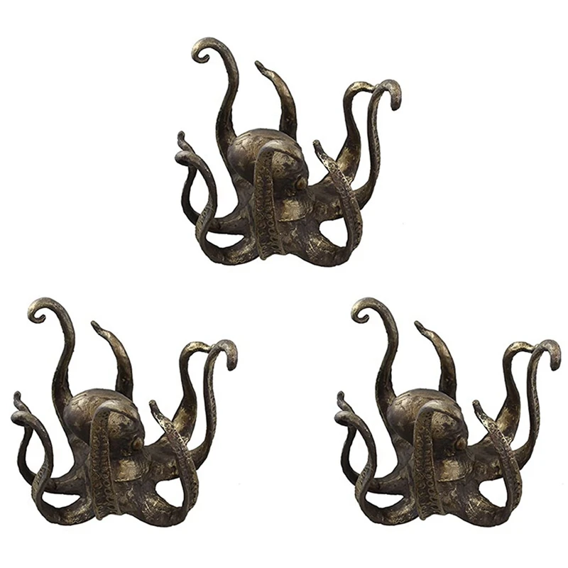 

3X Octopus Coffee Mug Holder Mug Holder Pendant Tea Cup Holder Vintage-Style Resin Octopus Table Topper Statue Ornament