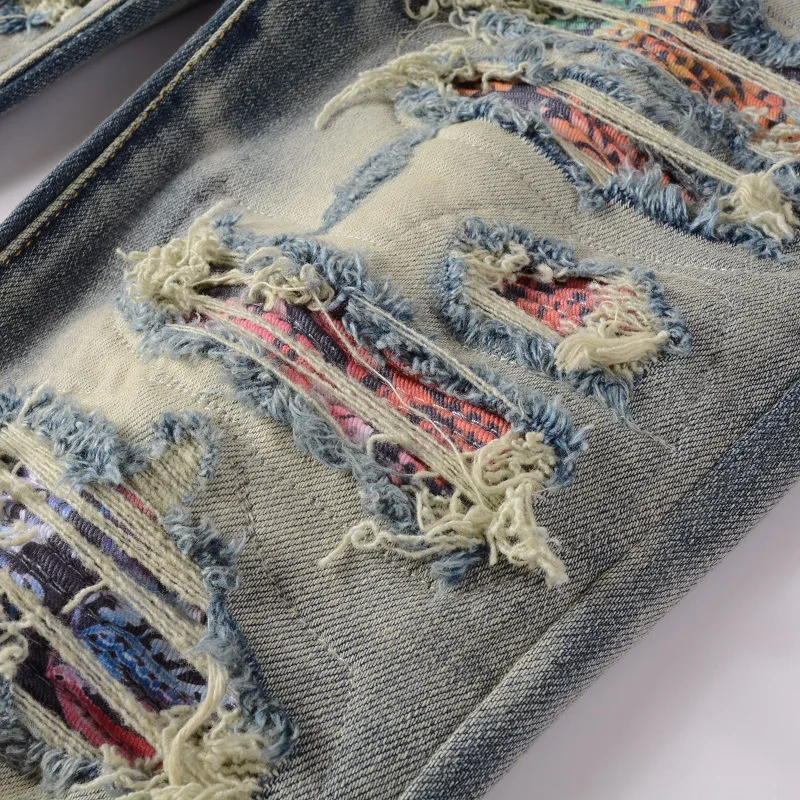 Мужские рваные джинсы в европейском и американском стиле Молодежные мужские