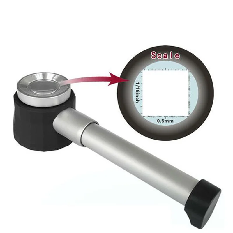 

Metal 10X LED Handle Magnifier 0.5mm Measuring Scale Loupe Handheld Magnifying Glass with Box