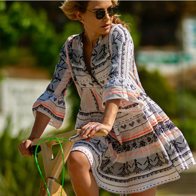 

Flectit Women Aztec Dress Boho Chic Tribal Heart Print Tunic Dress Summer Ladies Vacation Resort Wear