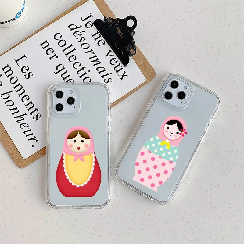 

Чехол для телефона с милыми куклами, матрешкой для iPhone 11 12 Mini 13 14 Pro XS Max X 8 7 6s Plus 5 SE XR, прозрачный чехол