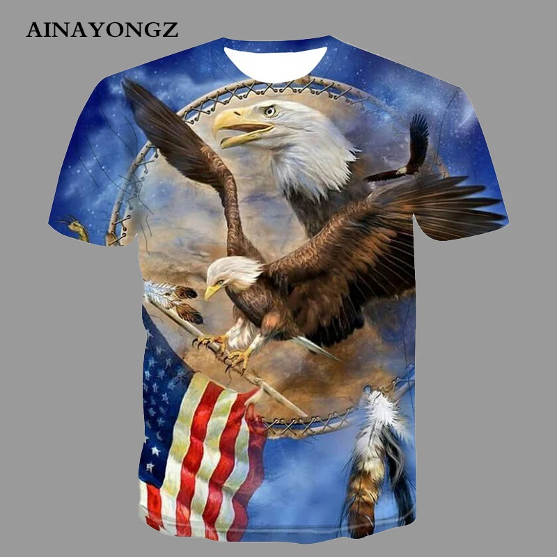 US Flag Eagle Graphic T Shirts Men Summer Casual Short Sleeve Blouse Ferocious Bird 3d Printed Boy Girl Streetwear Tops Tees